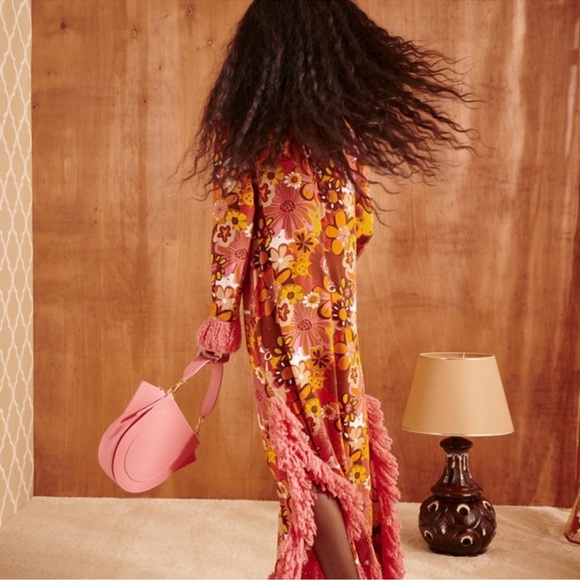 NWT CeliaB Gongga Orange Floral Fringe Trim Long Sleeve Maxi Dress Sz M RARE - Picture 13 of 16